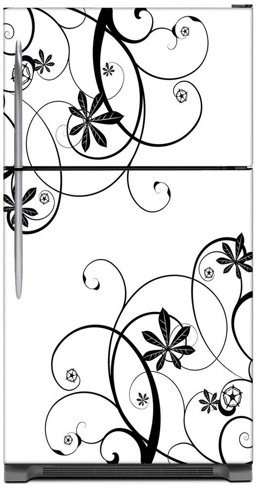 Swirling Flowers Magnet Skin on Model Type Top Freezer Refrigerator