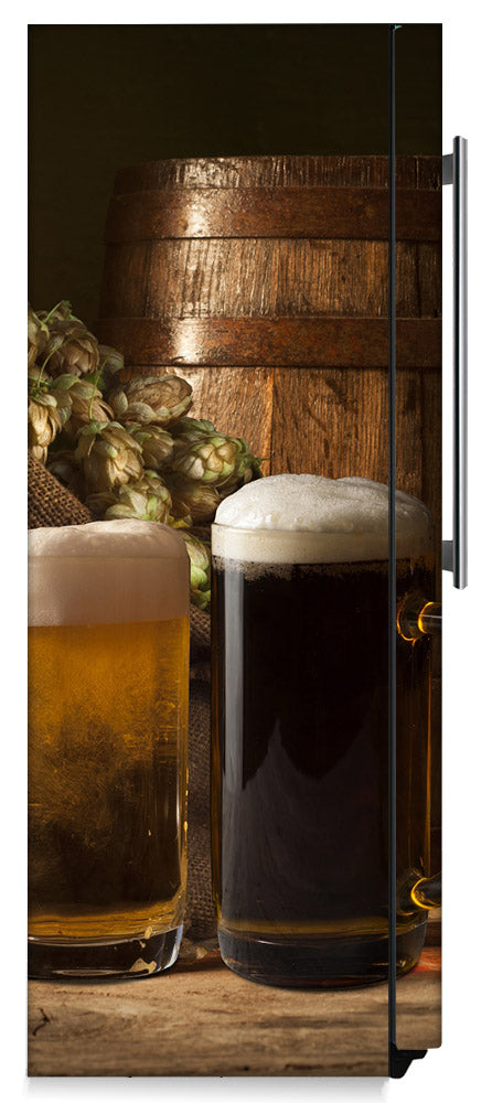 Topped Off Beer Mugs Magnetic Refrigerator Skin Cover Wrap on Fridge Side Panel