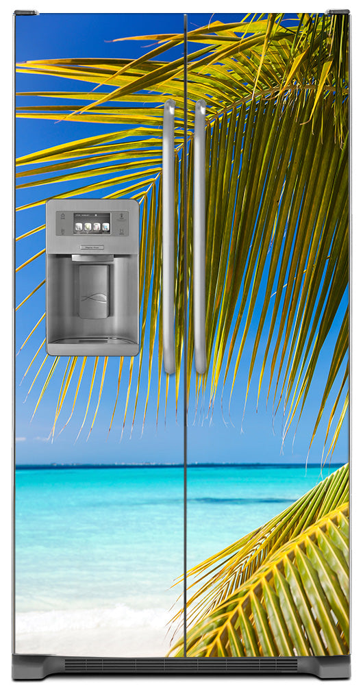 Tropical Breeze Magnetic Refrigerator Cover Wrap Skin Panel on Model Type Fridge Side by Side Refrigerator with Ice Maker