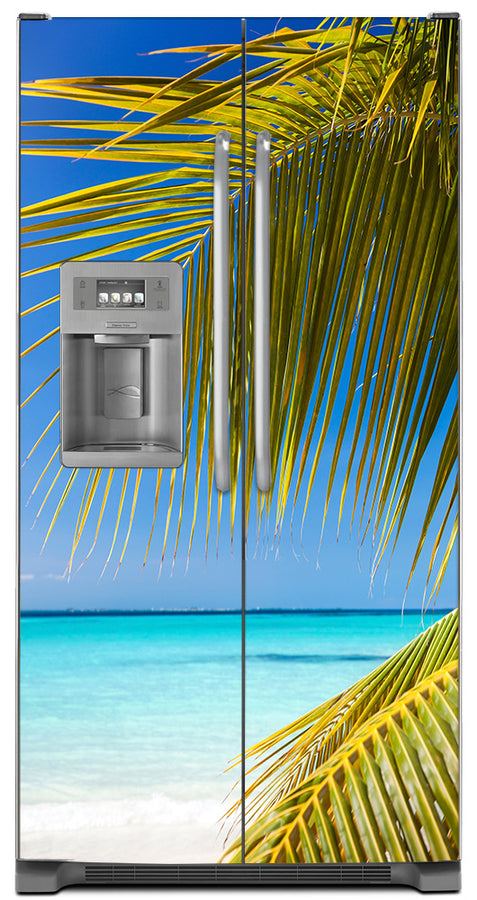  Tropical Breeze Magnetic Refrigerator Cover Wrap Skin Panel on Model Type Fridge Side by Side Refrigerator with Ice Maker 