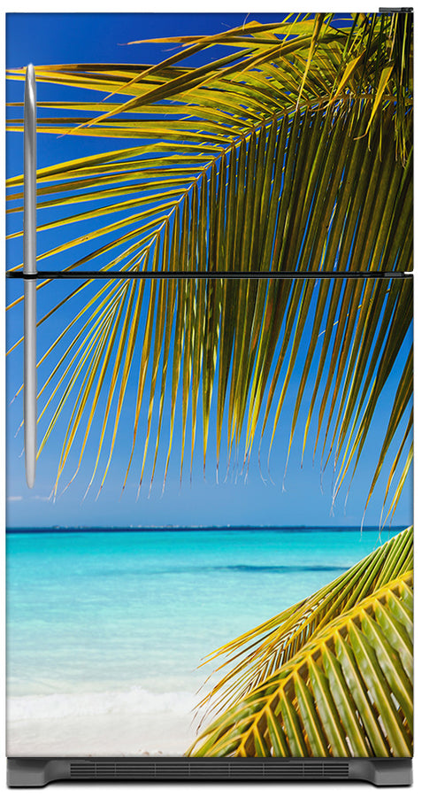  Tropical Breeze Magnetic Refrigerator Cover Wrap Skin Panel on Model Type Fridge Top Freezer Refrigerator 