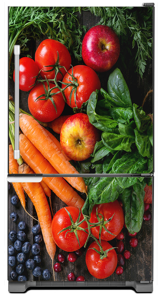 Veggie & Fruit Melody Magnetic Refrigerator Skin Cover Panel Wrap on Model Type Bottom Freezer Fridge
