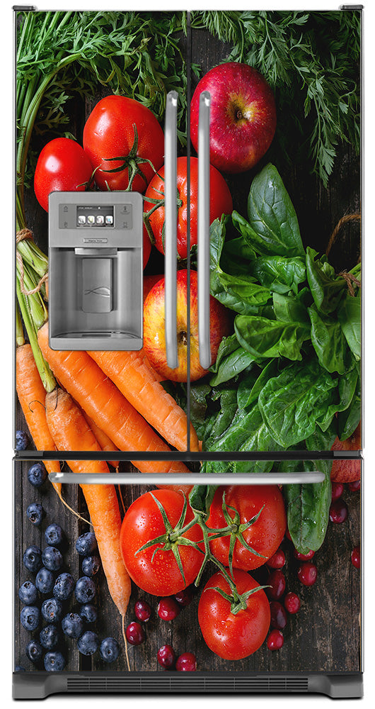 Veggie & Fruit Melody Magnetic Refrigerator Skin Cover Panel Wrap on Model Type Fridge French Door with Ice Maker