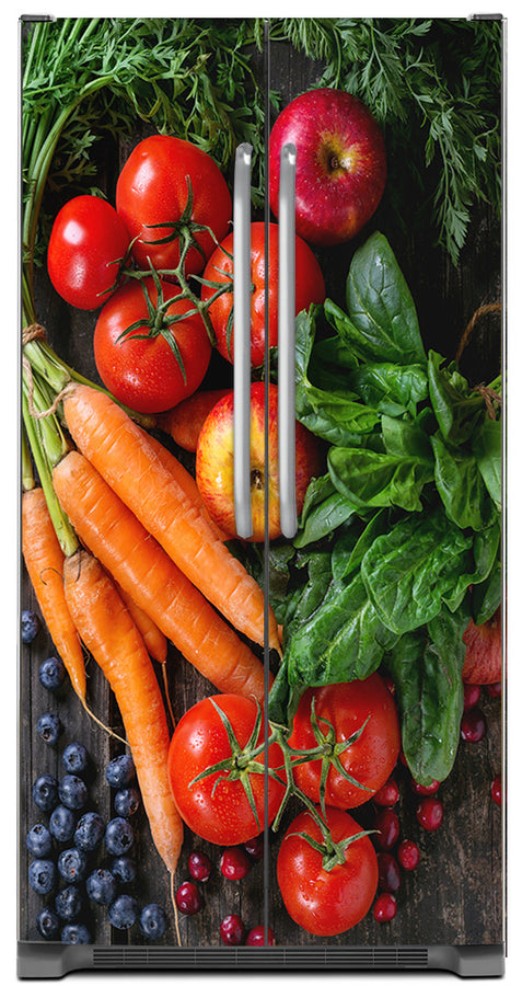  Veggie & Fruit Melody Magnetic Refrigerator Skin Cover Panel Wrap on Model Type Fridge Side by Side 