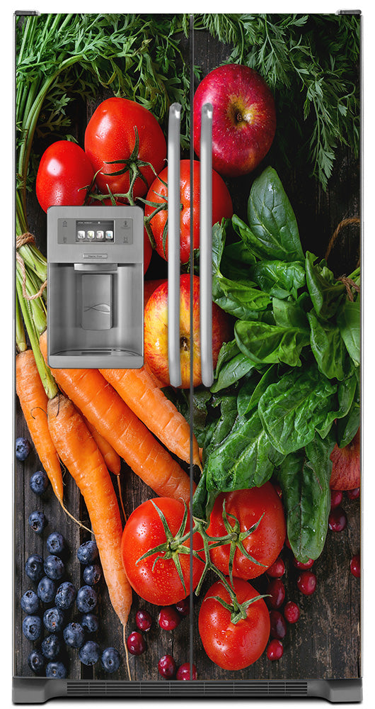 Veggie & Fruit Melody Magnetic Refrigerator Skin Cover Panel Wrap on Model Type Fridge Side by Side with Ice Maker