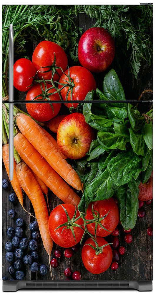 Veggie & Fruit Melody Magnetic Refrigerator Skin Cover Panel Wrap on Model Type Top Freezer Fridge