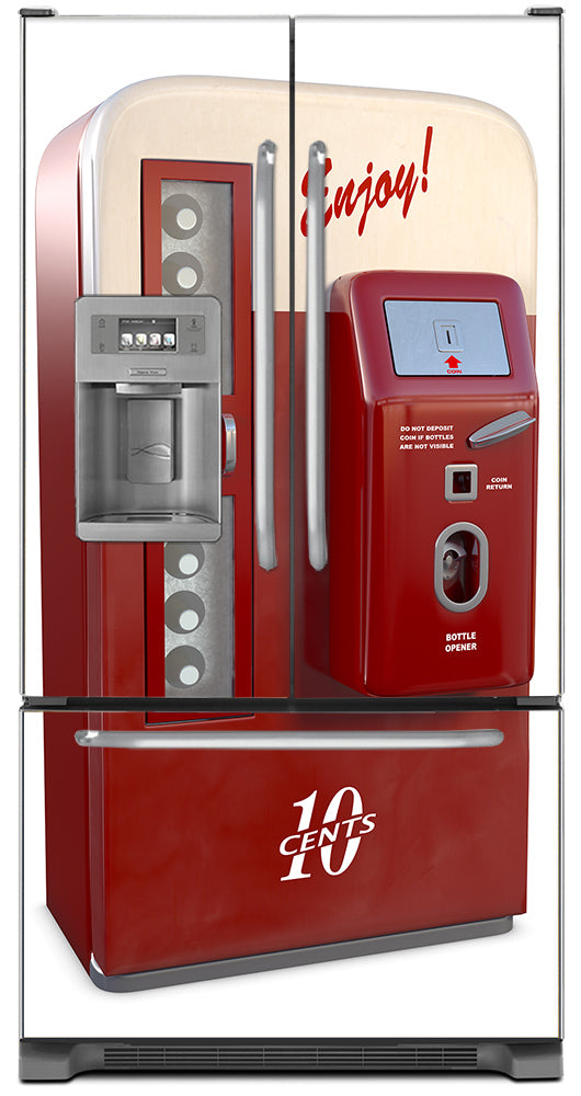 Vending Machine Magnet Skin on Model Type French Door Refrigerator with Ice Maker Water Dispenser
