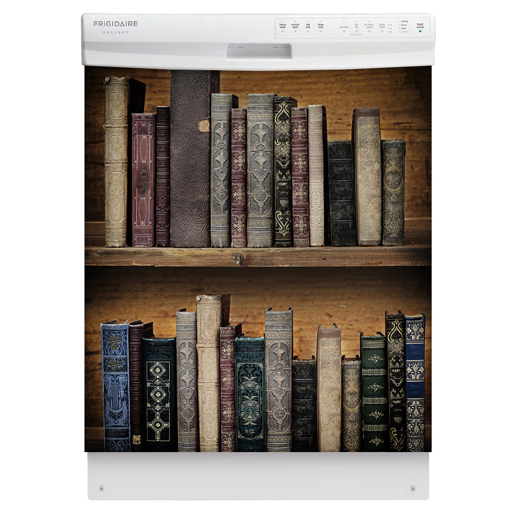 Vintage Books Bookcase Magnet Skin on White Dishwasher