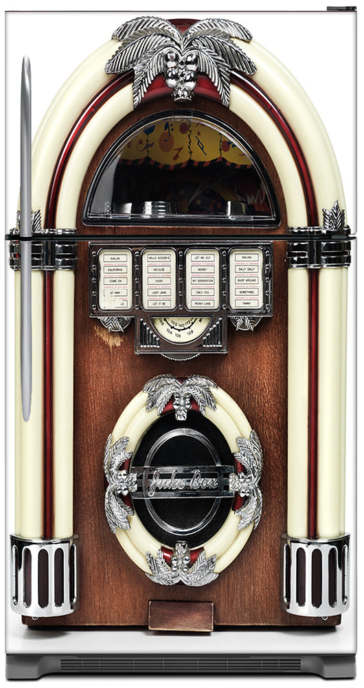 Vintage Jukebox Magnetic Refrigerator Cover Panel Skin Wrap on Fridge Model Type Top Freezer Fridge