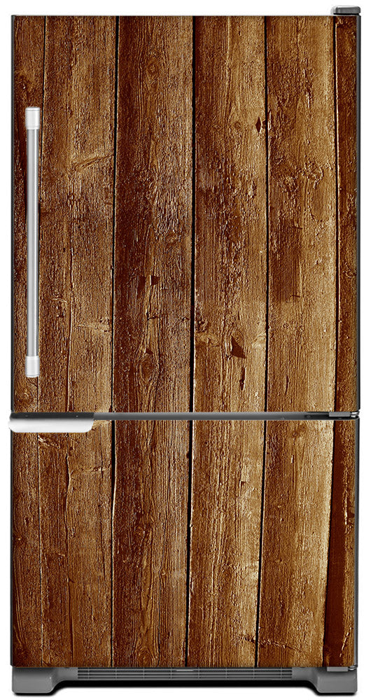 Weathered Wood Planks Magnet Skin on Model Type Bottom Freezer Refrigerator