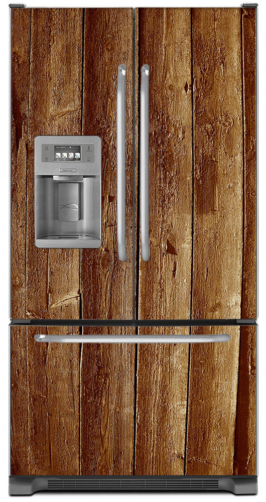 Weathered Wood Planks Magnet Skin on Model Type French Door Refrigerator with Ice Maker Water Dispenser