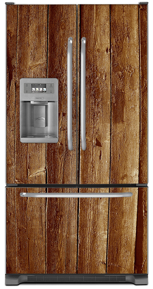Weathered Wood Planks Magnet Skin on Model Type French Door Refrigerator with Ice Maker Water Dispenser