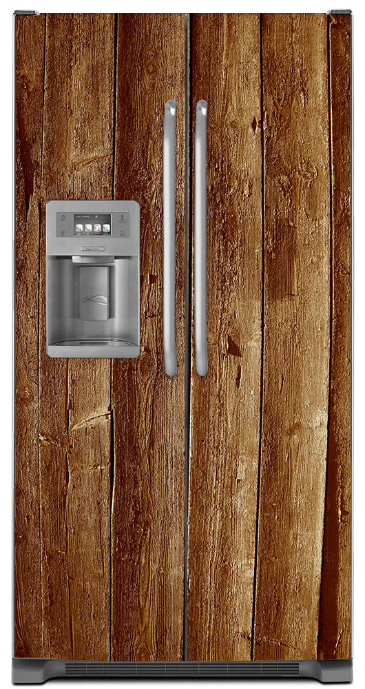 Weathered Wood Planks Magnet Skin on Model Type Side by Side Refrigerator with Ice Maker Water Dispenser