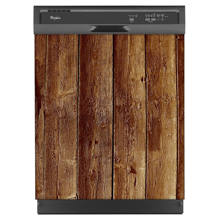  Weathered Wood Planks Magnetic Dishwasher Cover Skin Panel on Dishwasher with Black Control Panel 