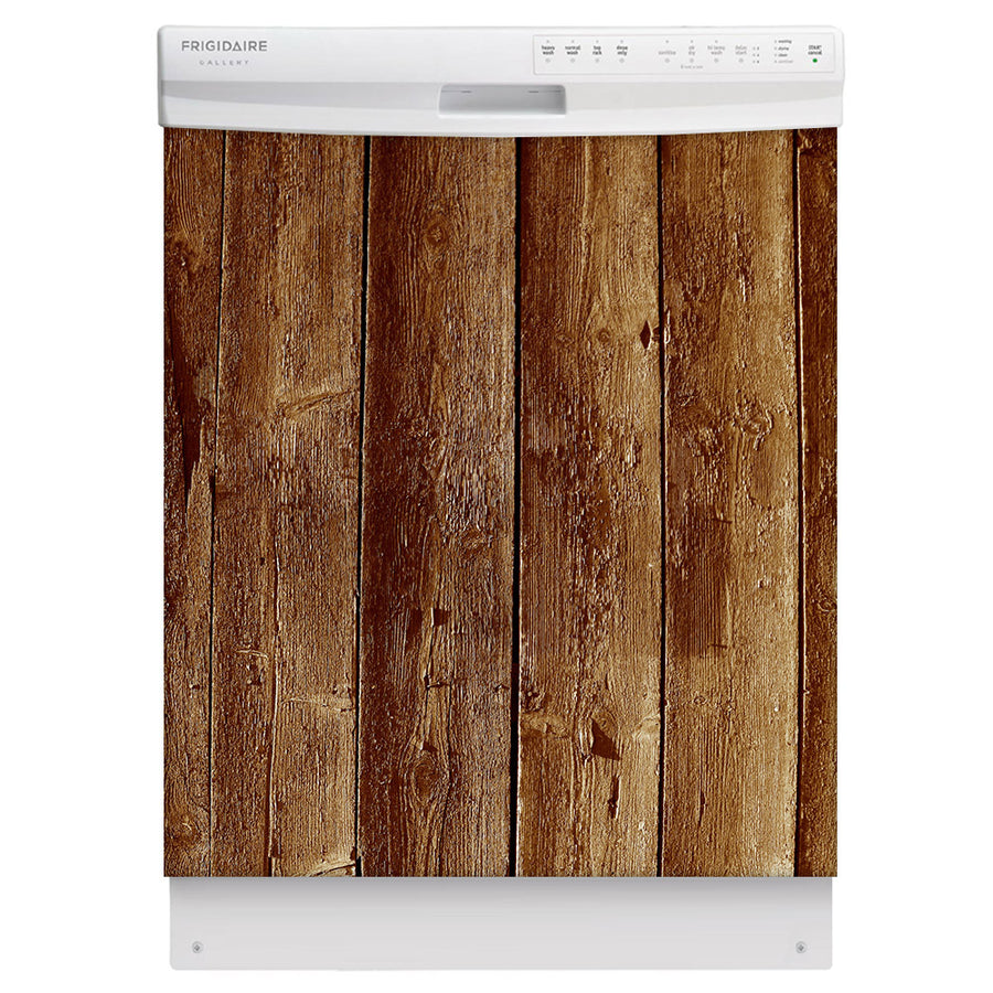  Weathered Wood Planks Magnetic Dishwasher Cover Skin Panel on Dishwasher with White Control Panel 