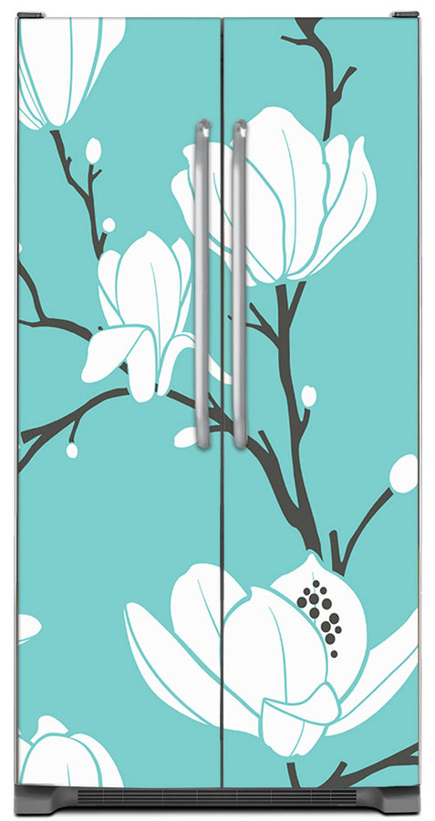  White Magnolias Magnet Skin on Model Type Side by Side Refrigerator 
