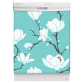 White Magnolias Magnet Skin on White Dishwasher