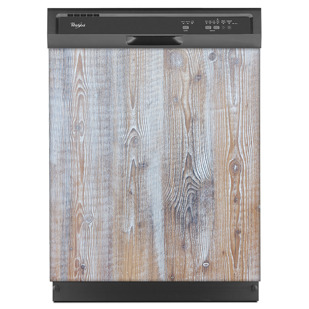 White Oakwood Magnet Skin on Black Dishwasher