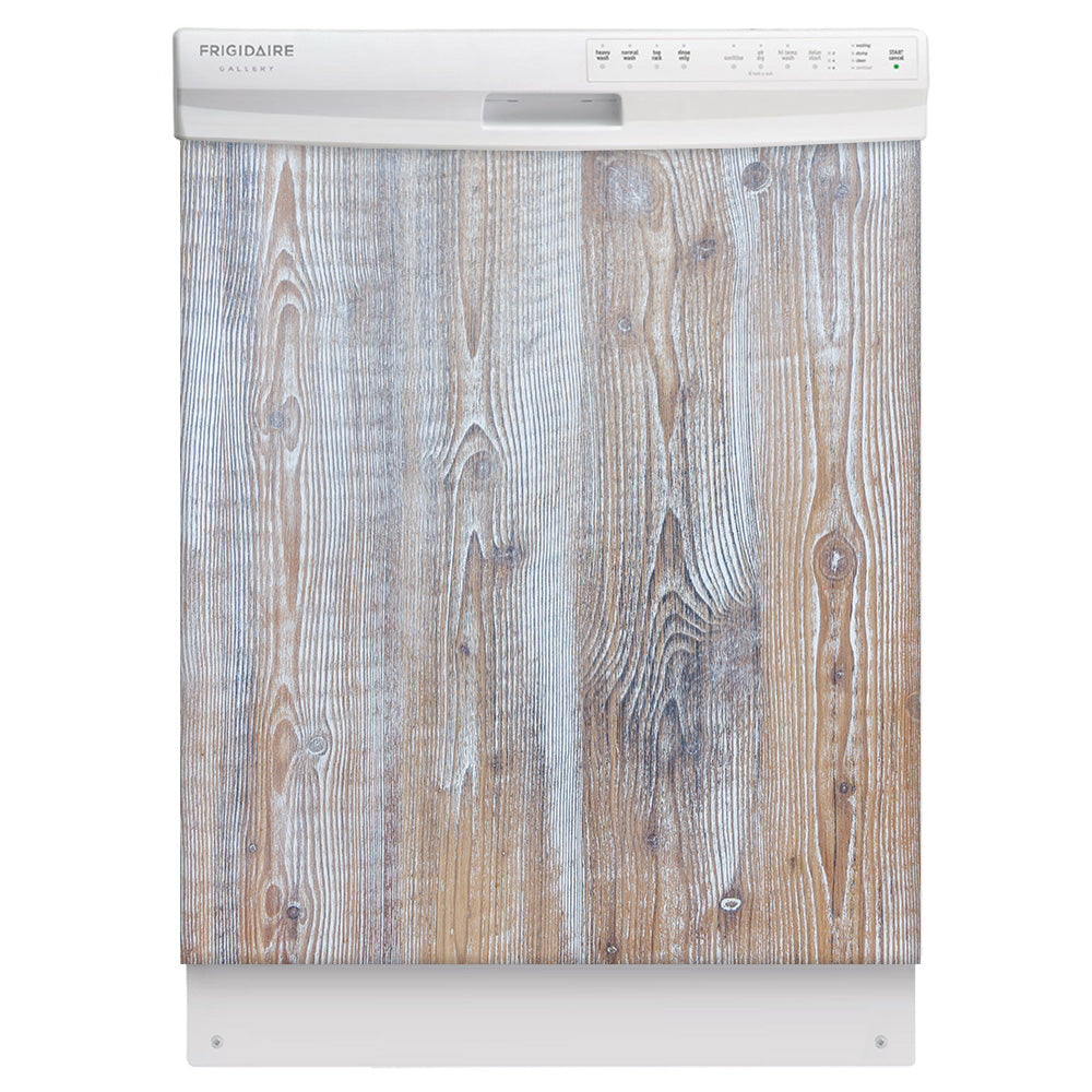 White Oakwood Magnet Skin on White Dishwasher