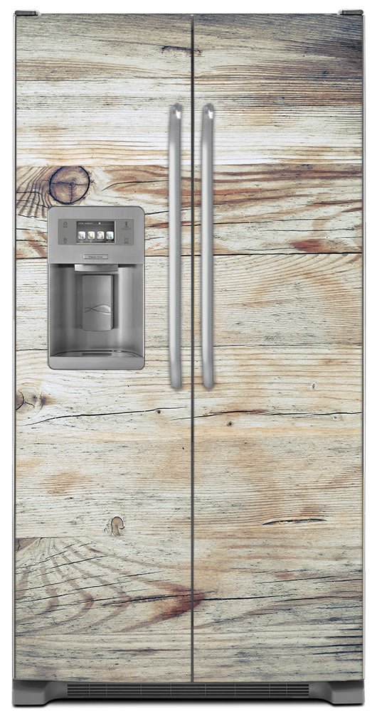 White Wood Panels Magnet Skin Panel on Refrigerator Model Type Side by Side Fridge with Icemaker
