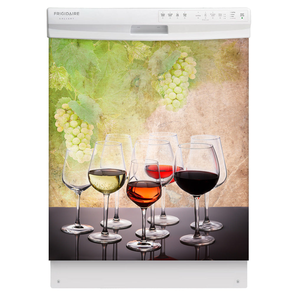 Wine Tasting Magnetic Dishwasher Cover Skin Panel on Dishwasher with White Control Panel