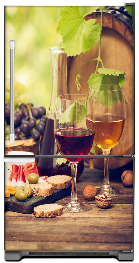 Glasses of Wine Magnet Skin on Model Type Bottom Freezer Refrigerator